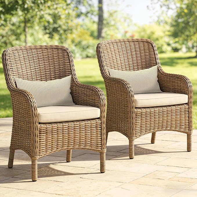 Outdoor Lumbar Pillows, Water Repellent Cushion Pillows 12x20 Inch, Outdoor Pillows with Inserts for Home Garden, Pack of 2, Stripe Beige