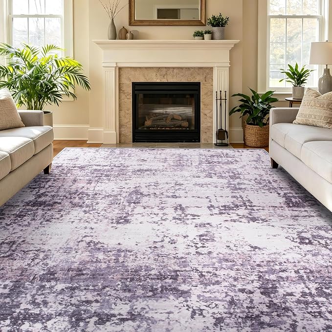 8x10 Area Rugs Living Room Rug Abstract Washable Rug Non-Slip Soft Low Pile Indoor Floor Stain Resistant Thin Carpet for Bedroom Dining Room Home Office Farmhouse Nursery - Dusty Blue & Cream 8' x 10'