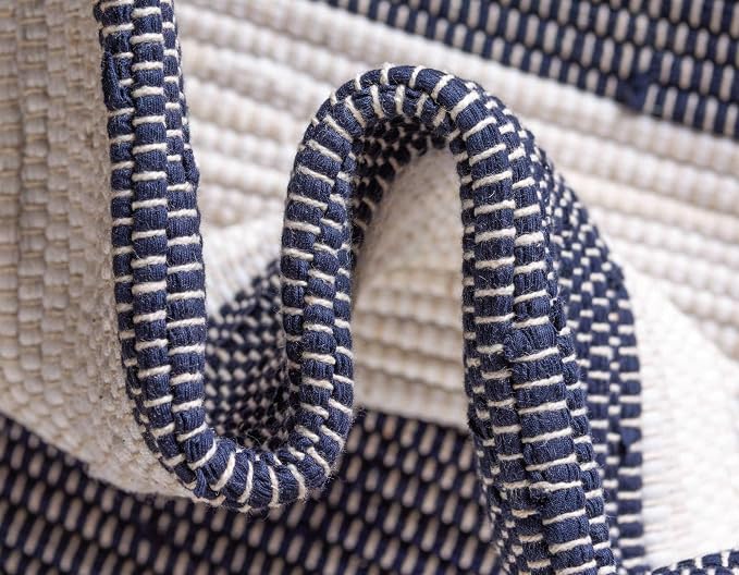 Unique Loom Chindi Rag Collection Area Rug - Striped (5' 1" x 8' Rectangle, Navy Blue/ Ivory)