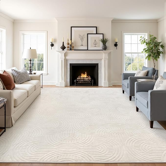 Pauwer Area Rugs for Living Room 9x12, Non Slip Washable Modern Rug, Beige | Soft Fluffy, Boho Neutral, Indoor Floor Carpet, For Bedroom Entryway Dining Room Nursery Farmhouse