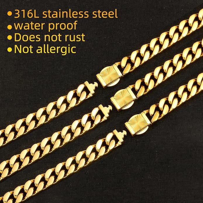 CaptainSteeL Cuban Link Chain Bracelet for Men- 316L Stainless Steel 9/10MM Width Fashion Pattern Snap Button Hip Hop Jewelry,Two Style Cuban Bracelets 18K Gold Plated/Stainless Steel with Gift Box