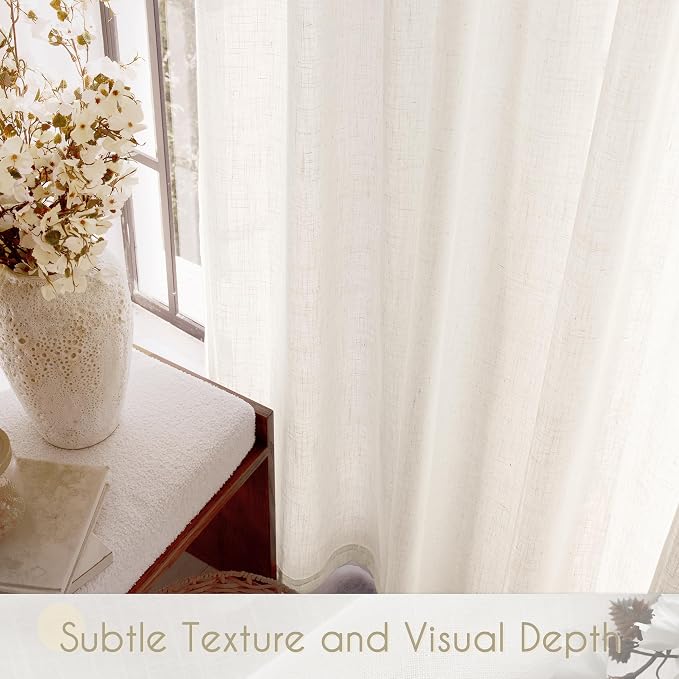 102 inch Long Linen Curtains 2 Panels for Living Room Back Tab Cream Ivory Light Filtering Semi Sheer Curtain 102 inches Long Boho Farmhouse Linen Drapes Floor to Ceiling Length 8 FT 60x102