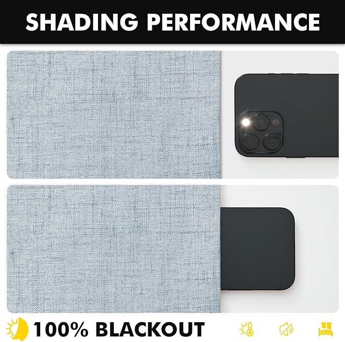 MIULEE 100% Blackout Linen Curtains 42 x 90 Inch Chambray Blue 2 Panels | Thermal Insulated, Room Darkening Drapes for Bedroom Living Room, Back Tab Rod Pocket Pinch Pleated, Solid Luxury Decor