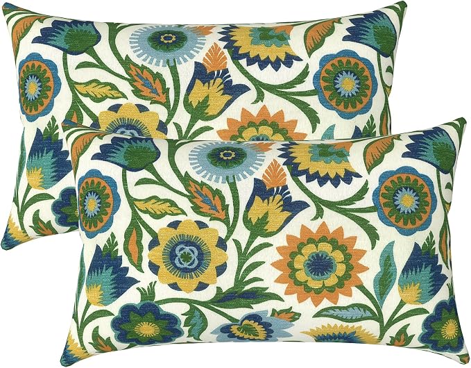 LVTXIII Set of 2 Patio Lumbar Pillows, 12" x 20" Fade Resistant Outdoor Lumbar Pillow with Inners, Fluffy Decorative Garden Lumbar Cushions for Home Patio Coach Sofa Use, Fiesta Floral