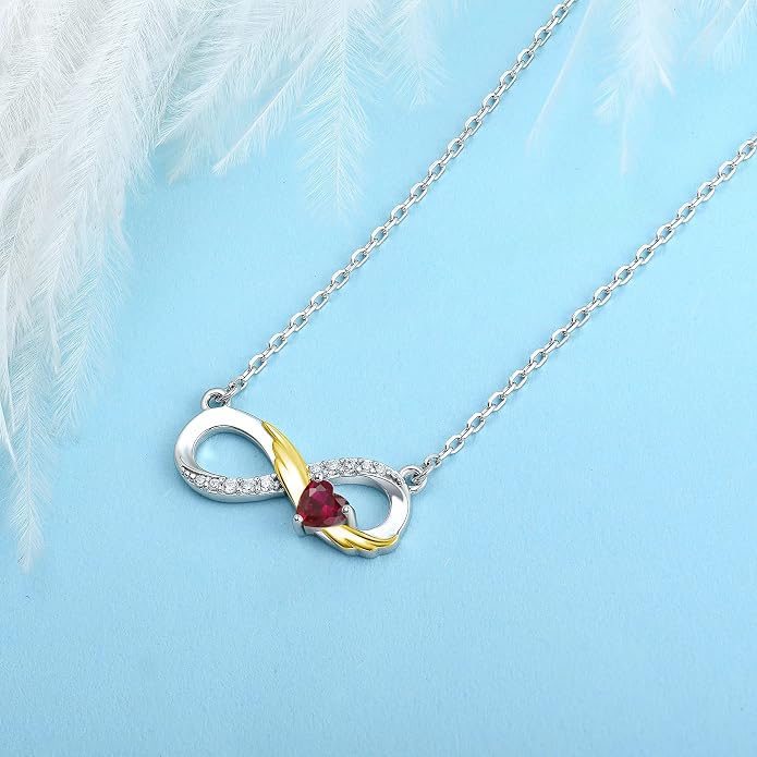 STARCHENIE Infinity Necklace 925 Sterling Silver Angel Wings Heart Birthstone Necklace for Women