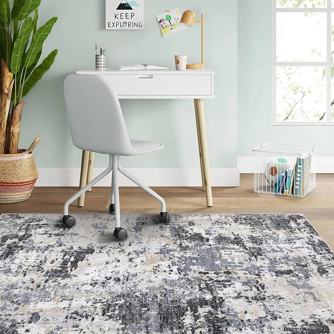 ROYHOME Modern Scalloped Abstract 2x3 Area Rug Non Slip Non Shedding Low Pile Stain Resistant Rug for Entryway Kitchen Bedroom,Black Yellow