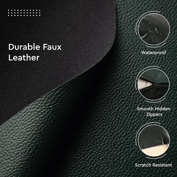 Encasa XO Faux Leather Throw Pillows Covers 18"x18" (Set of 2) | Green Decorative Cushion Covers | Modern Farmhouse Pillow Cases for Outdoor, Living Room, Bedroom, Couch, Sofa