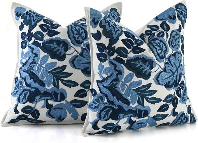 My Whimsical Corner Ombre Blue Boho Decorative Throw Pillow Cover 18x18 Set of 2 Modern Pillow Case Square Embroidered Pillows for Couch Bed Gift for, Easter, Mother's Day
