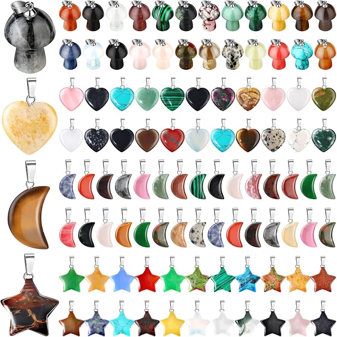 Fumete 100 Pcs Assorted Crystal Pendant Bulk Gemstone Pendant Stone Mixed Crystal Quartz Chakra Reiki Beads Charms for DIY Jewelry Necklace Making