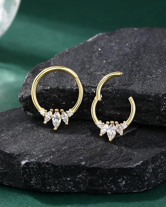 COCHARM 14K Gold Septum Rings 14K Yellow Gold Septum Piercing Jewelry 16g Septum Clicker 14kt Real Gold Daith Earrings Solid Gold Daith Piercing Hoop Daith Jewelry for Women Men