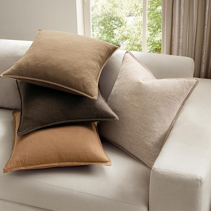 MIULEE Neutral Brown Boho Linen Pillow Covers 12x20 Inch Pack of 4 | Natural Fall Decorative Throw Pillow Covers Soft Farmhouse Couch Pillowcases Modern Decor for Living Room Bed Sofa