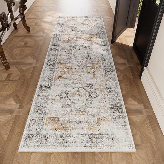 Runners for Hallway Kitchen Runner Rugs: 2'x 10' Washable Runner Rug Boho Non Slip Long Floor Rug with Rubber Backing Faux Wool Vintage Carpet Runners for Entryway Indoor Foyer Bedroom Living Room
