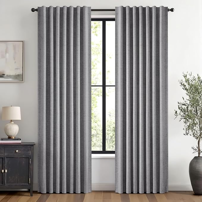MIULEE 100% Blackout Linen Curtains 42 x 63 Inch Glacier Gray 2 Panels | Thermal Insulated, Room Darkening Drapes for Bedroom Living Room, Back Tab Rod Pocket Pinch Pleated, Solid Luxury Decor