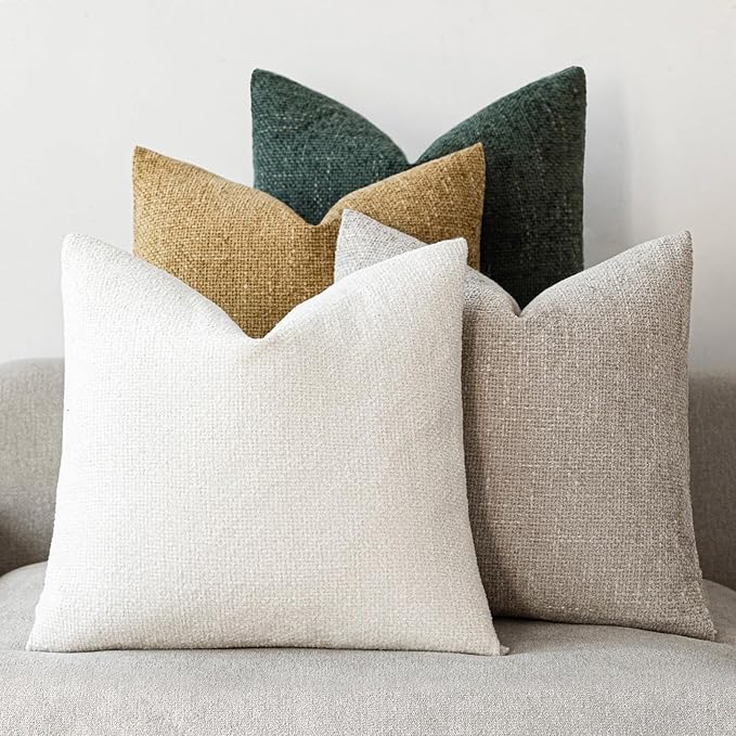 20x20 Chenille Throw Pillow Covers, Pack of 4, Neutral Yellow/Green Series