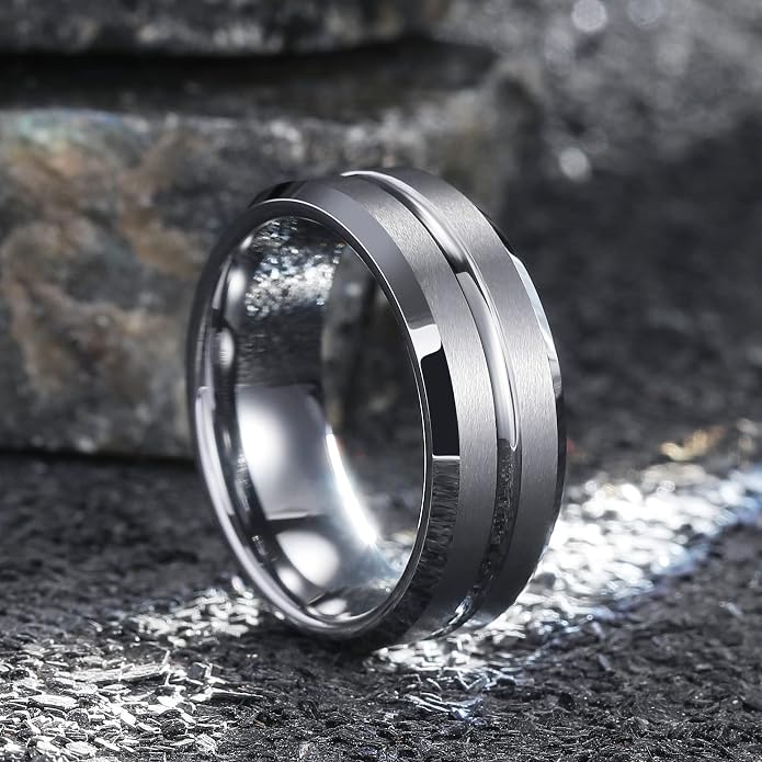 King Will Tungsten Carbide Wedding Band for Men Women-6/8/10mm Width Multicolor Available with Grooved Center Wedding Ring Suitable for Work, Gym Comfort Fit Size 4-16
