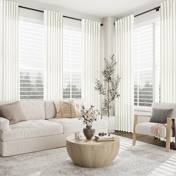 Aersas Ivory White Pinch Pleat Linen Curtains 72 Inch Length 2 Panels Set for Bedroom Dinging Room Semi Sheer Boho Farmhouse Neutral Window Curtains 72 Inches Long for Living Room Nursery 40x72