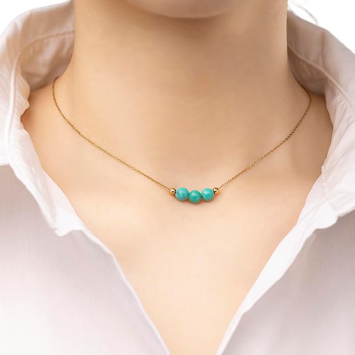 Dainty Crystal 925 Sterling Silver Choker Collar Necklace Handmade With 3 Beads Birthstone Jewelry Gifts for Women Young Lady Mother Friends Keenove
