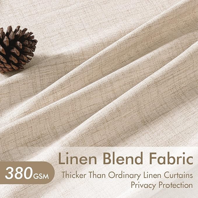 MIULEE Pinch Pleated Thick Linen Curtains 40x90 Inches 4 Panels Set, Linen | Back Tab, Memory Trained, Pinch Pleat, Semi Sheer, Light Filtering Curtains, Window Drapes for Living Room Bedroom