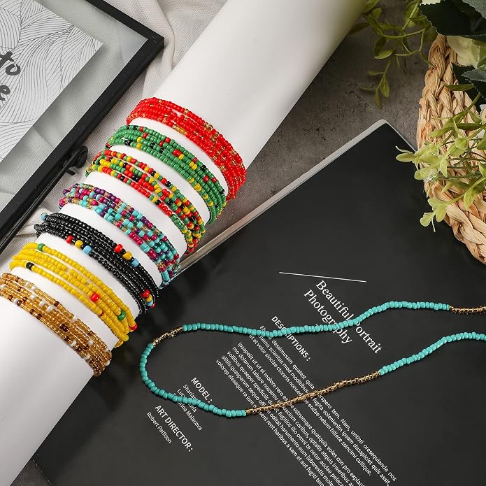 Junkin Boho Beaded Anklets for Women Girls African Multicolor Layered Ankle Bracelet adjustable Summer Hawaii Beach Foot Chain
