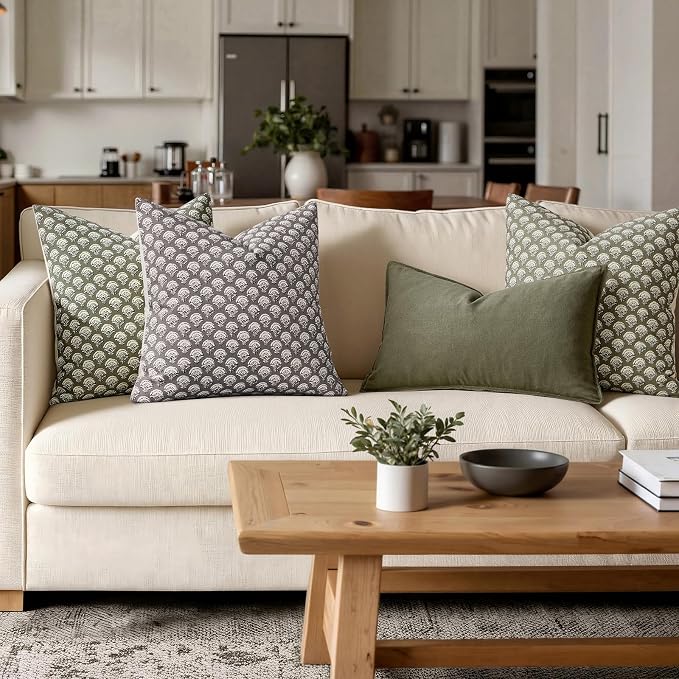 MIULEE Set of 2 Decorative Floral Pillow Covers Neutral Vintage Throw Pillows Block Print Boho Farmhouse Cushion Covers for Modern Home Decor Couch Sofa Bed Living Room, 20x20 Inch, Stone Grey