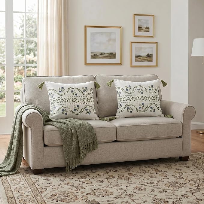 ISAENNE Designer Vintage Linen Throw Pillow Cover,18"x18"-Mosella D | French Elegant Square Decor Pillow Cover,Concealed Zipper Design,Floral Pattern,Sofa,Bedroom,Living Room,Lounge Chairs