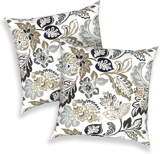 Outdoor Throw Pillows 16x16 Inch, Water Repellent Patio Pillows with Inners Set of 2 for Patio Furniture Home Garden, Dailey Tan