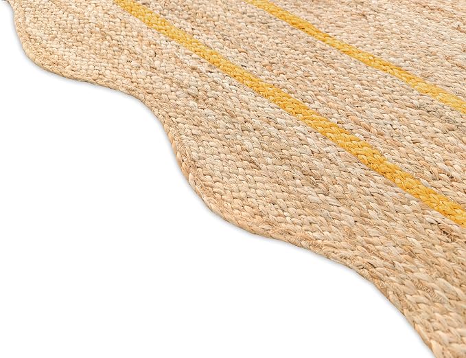 Wave Scalloped Natural Jute Runner, Yellow (2'6"x12'): Boho Farmhouse Entryway Scallop Rug