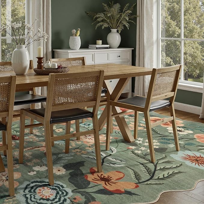DCX Vintage Floral Rug 6x9, Washable Sage Green Rug for Living Room, Kid & Pet Friendly with Rubber Back Non Slip, Soft Low Pile Carpet, Stain Resistant Rug for Bedroom, Nursery, Dining Room