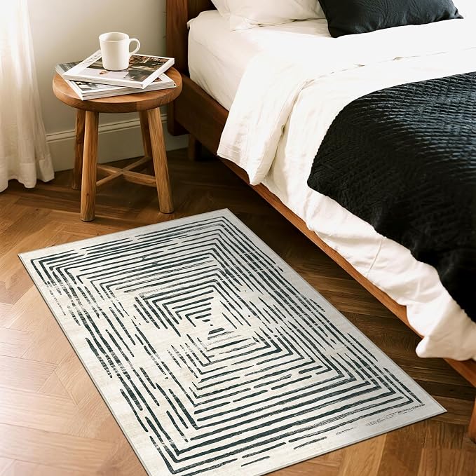 BLISSA 2x3 Small Entryway Rug - Modern Door Mat Non-Slip Ultra-Thin Soft Black White Lines Borderd Abstract Front Door Rug Indoor Entrance Throw Rugs for Bedroom Bathroom Kitchen Home Decor