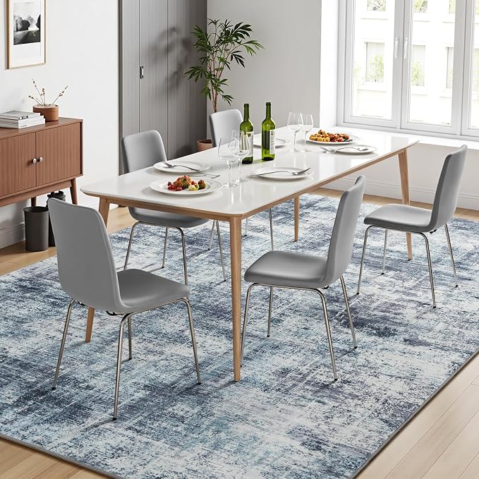 Lofus 5x7 Area Rug for Living Room, Blue Abstract Rugs with Non-Slip Backing, Neutral Modern Washable Carpet for Bedroom Dining Room Home Office Nursery Indoor