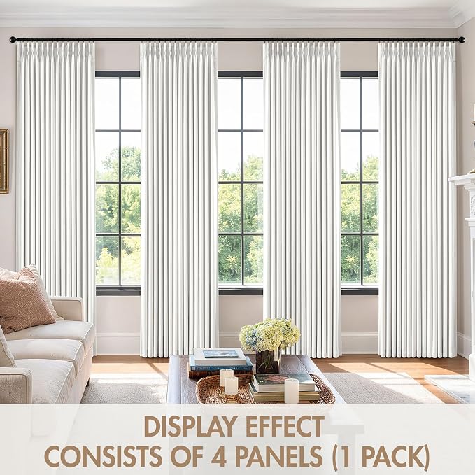 MIULEE Pinch Pleated 100% Blackout Curtains 40"x90" Long White 4 Panels Set | Thick Linen, Memory Trained Pleat, Back Tab Double Layer Drapes, Thermal Insulated, Curtain for Bedroom Living Room Darkening