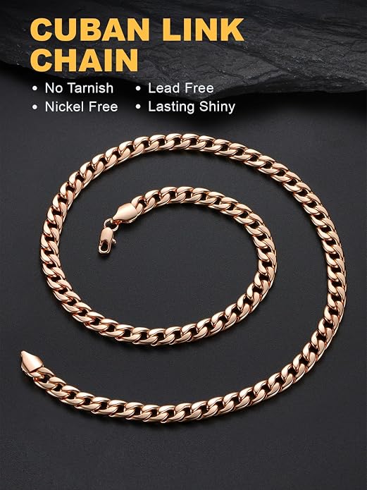 U7 Cuban Link Chain for Men Women Stainless Steel Curb Necklace, 7/9/12/15 MM Chunky Chain Silver/Gold/Black Mens Hip Hop Jewelry 18''-30''