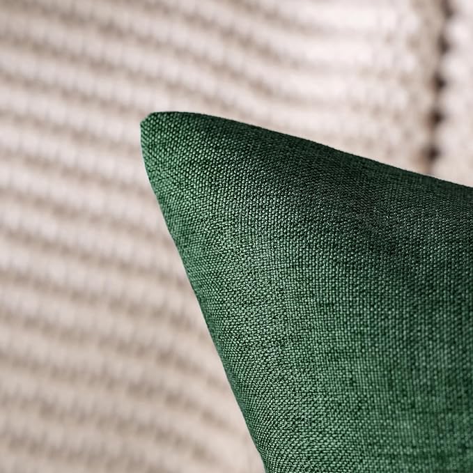 MIULEE Pack of 2 Decorative Outdoor Solid Waterproof Throw Pillow Covers Faux Linen Garden Farmhouse Cushion Cases for Patio Tent Balcony Couch Sofa 18x18 Inch Emerald Green