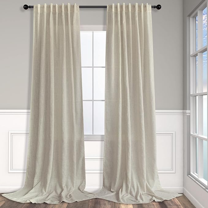 102 Inch Linen Blend Curtains for Living Room Dinning 2 Panels Back Tab Pocket Light Filtering Burlap Farmhouse Large Window Drape Flax Linen Beige Tan Curtain 102 Inch Long Sliding Glass Door Bedroom