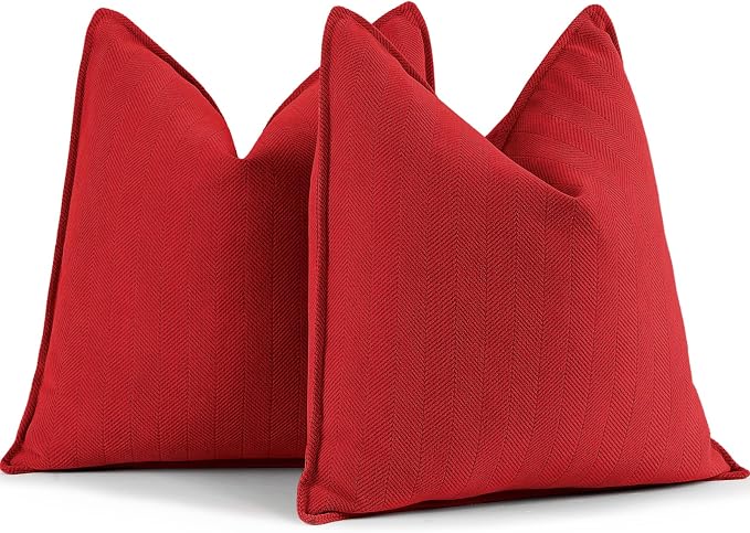 ZWJD Red Pillow Covers 24x24 Set of 2 Chenille Throw Red Pillows Cushion Covers with Elegant Design Soft and Luxurious Decorative Pillows for Couch, Bed, and Christmas Decor