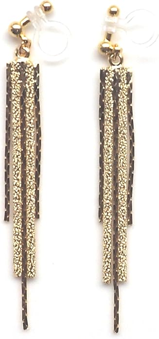 Comfortable Stick Invisible Clip On Earrings Gold Dangle Long Waved Threader Bar Clip-On Non Pierced Earrings Silver For Women,…