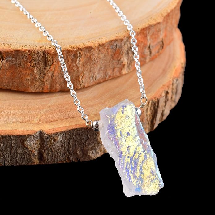 Natural Angel Aura Quartz Crystals Pendant Necklace, Cabochon Gemstone, Energy Healing Crystals, Birthday, Gift for Her, Gemstone Jewelry 18 inch AAA+ Quality