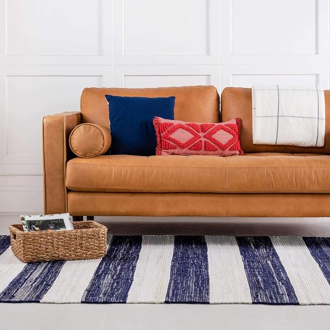 Unique Loom Chindi Rag Collection Area Rug - Striped (12' 2" x 16' 1" Rectangle, Navy Blue/ Ivory)