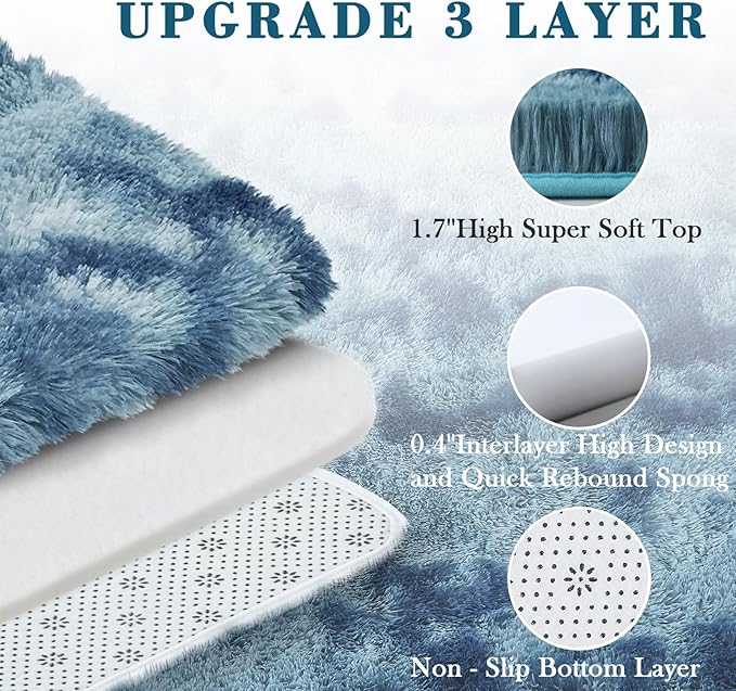 Rugs for Bedroom 4x6, Alfombras para Salas Shag Plush Soft Area Rug, Shaggy Carpets for Livingroom,Home Decor Aesthetic(4 x 6, Dark Blue Tie-Dyed)