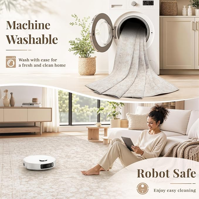 8x10 Area Rugs for Living Room: Boho Vintage Washable Rug Non-Slip Soft Stain Repellent Area Rugs Indoor Low-Pile Large Carpet for Bedroom Office Dining Room Playroom Farmhouse (Beige, 8'x10')