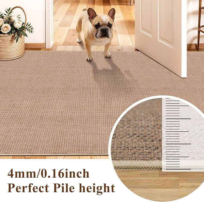 Washable Easy Jute Rug 2x3: Non Slip Ultra Thin Low Pile Entryway Floor Mat | Family Pet Friendly Farmhouse Boho Carpet Kitchen Bedroom Patio Indoor Outdoor Durable Textured Home Decor Accent (Beige,2x3)