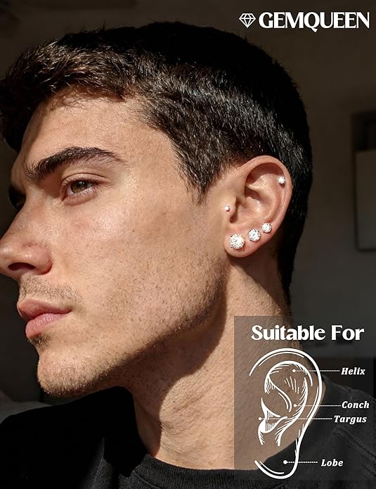 GEMQUEEN Moissanite Earrings Studs : 18K Gold Plated Solid 925 Sterling Silver Stud Earring for Women Men Hypoallergenic Dainty Moissanite Jewelry for Sensitive Ears Round Cut D Color VVS1 2-7.5mm