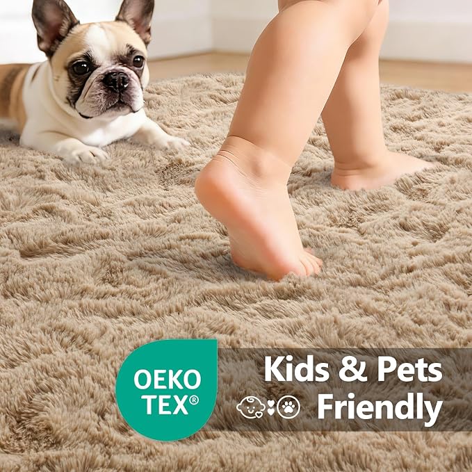 5x7 Area Rugs for Living Room Decor, Non-Slip Shaggy Rugs for Bedroom Kids Playroom Dorm Room, High Pile Ultra Soft Carpet, Beige