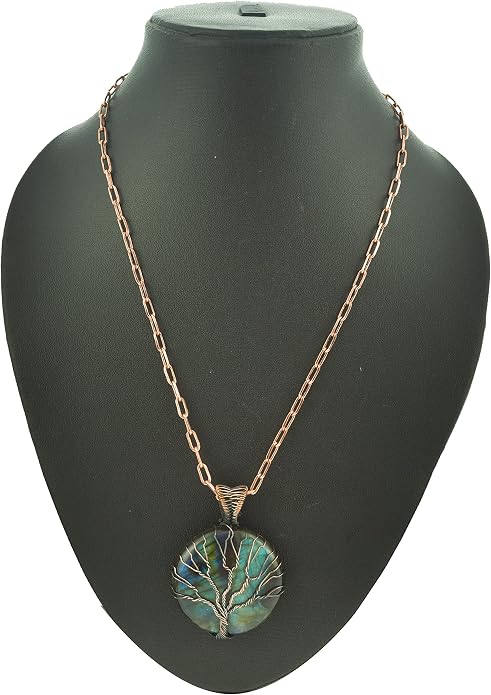Tree Of Life Natural Gemstone Pendant Copper Wire Wrapped Jewelry Necklace