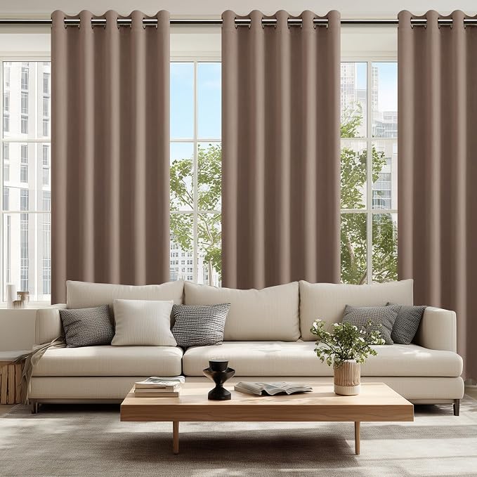Hiasan Blackout Curtains for Bedroom, 60 x 84 Inches Long - Thermal Insulated & Light Blocking Window Curtains for Living Room, 2 Drape Panels Sewn with Tiebacks, Cappuccino