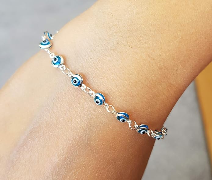 MYSTIC JEWELS By Dalia - Silver Lucky Tiny Evil Eye Bracelet - 7"