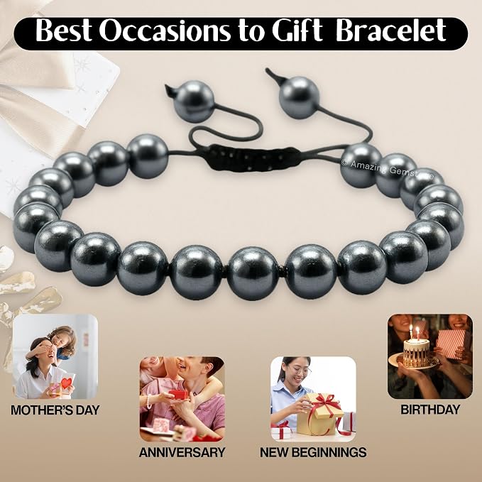 Amazing Gemstone Black Pearl Bracelet for Women Men's Gifts - Protection Healing Crystal Bracelet - 8mm Gemstone Beaded Adjustable Bracelet Pulseras para Hombres Mujer Stocking Stuffers