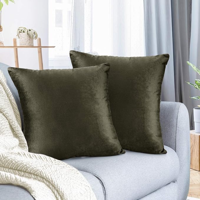 Nestl Throw Pillow Covers, Cozy Velvet Decorative Autumn Pillow Covers 22 x 22 Inches, Soft Solid Couch Pillow Covers for Sofa, Bed and Car, Set of 2 - Khaki