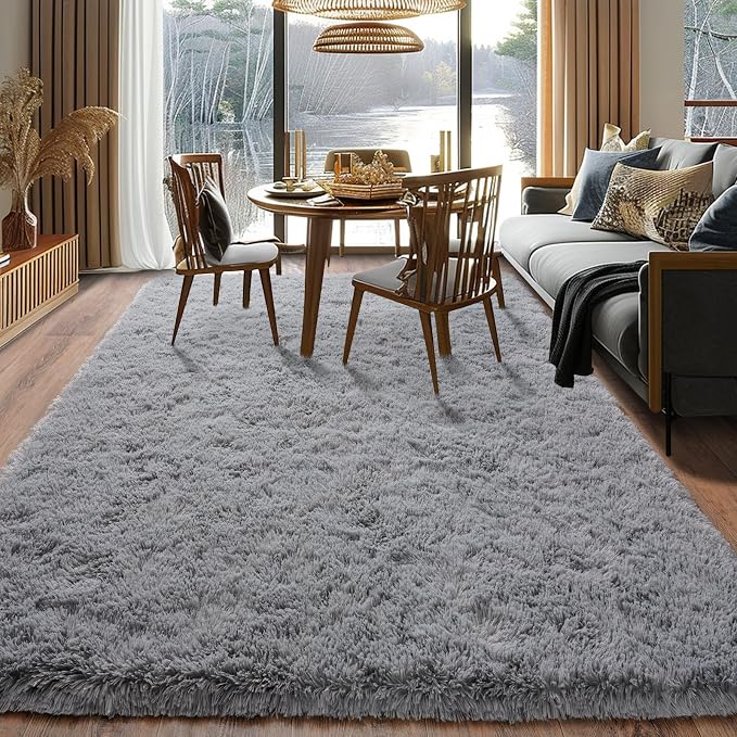 Dssimo Grey Rug 8x10 for Living Room Thick Fluffy | Ultra-Soft Plush Large Area Rugs Non-Slip Carpet for Bedroom, Nursery, Kids, Girl, Boy, Big, Fuzzy, Shaggy, Home Decor