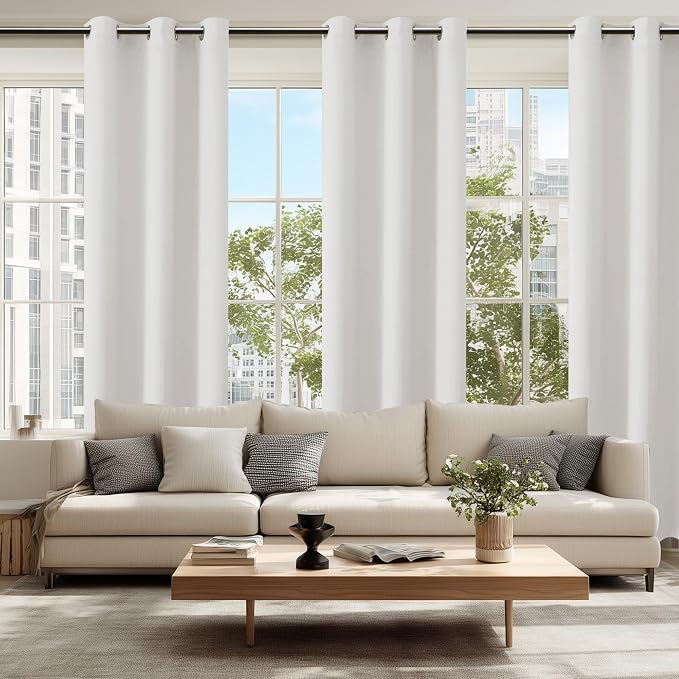 Hiasan Blackout Curtains for Bedroom, 42 x 84 Inches Long - Thermal Insulated & Light Blocking Window Curtains for Living Room/Kids Room, 2 Drape Panels Sewn with Tiebacks, Ivory